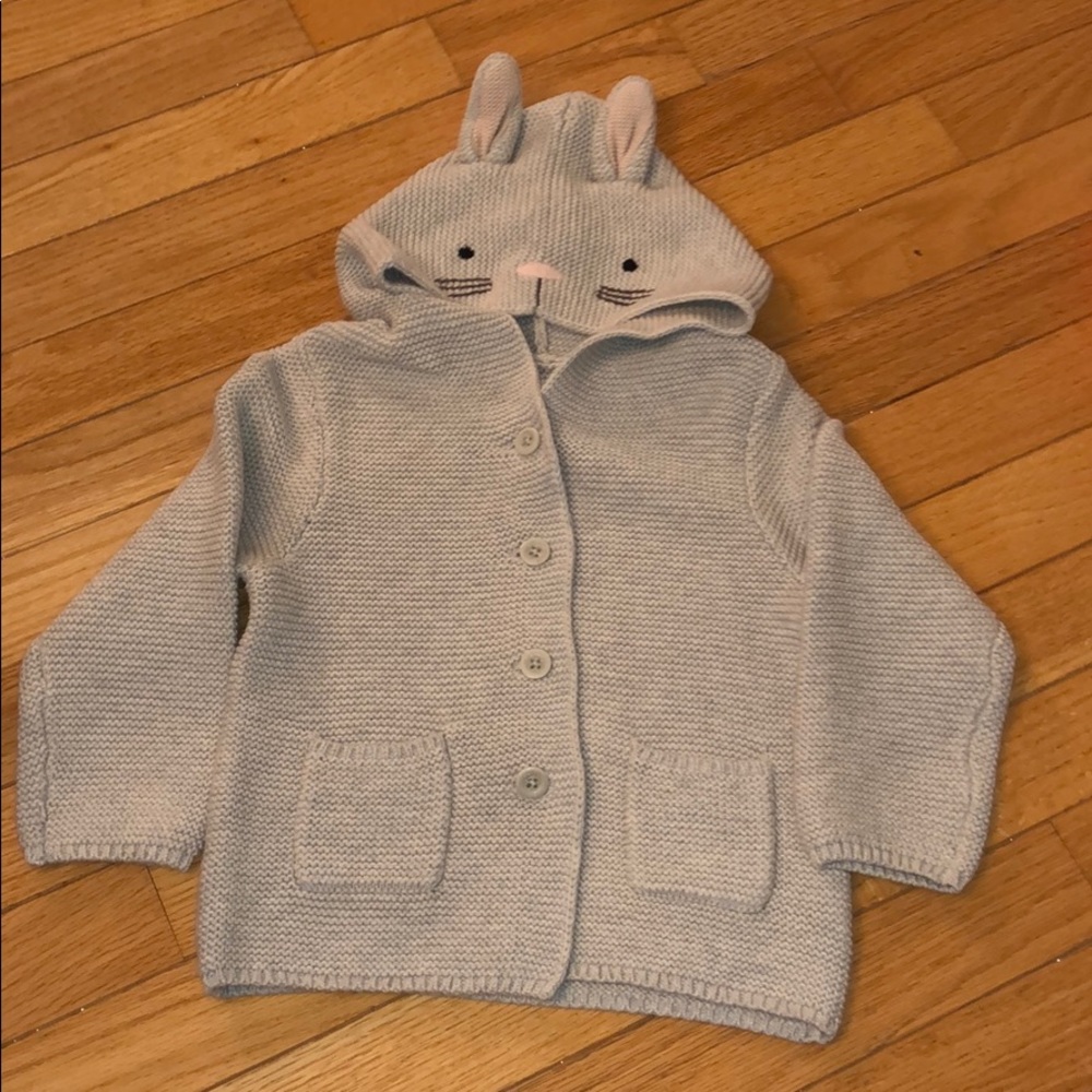Grey cardigan with bunny detail on hood